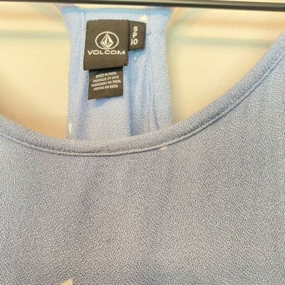 Volcom Small S Light Blue Tank White Polka Dot Peplum Ruffle Top - Picture 5 of 10